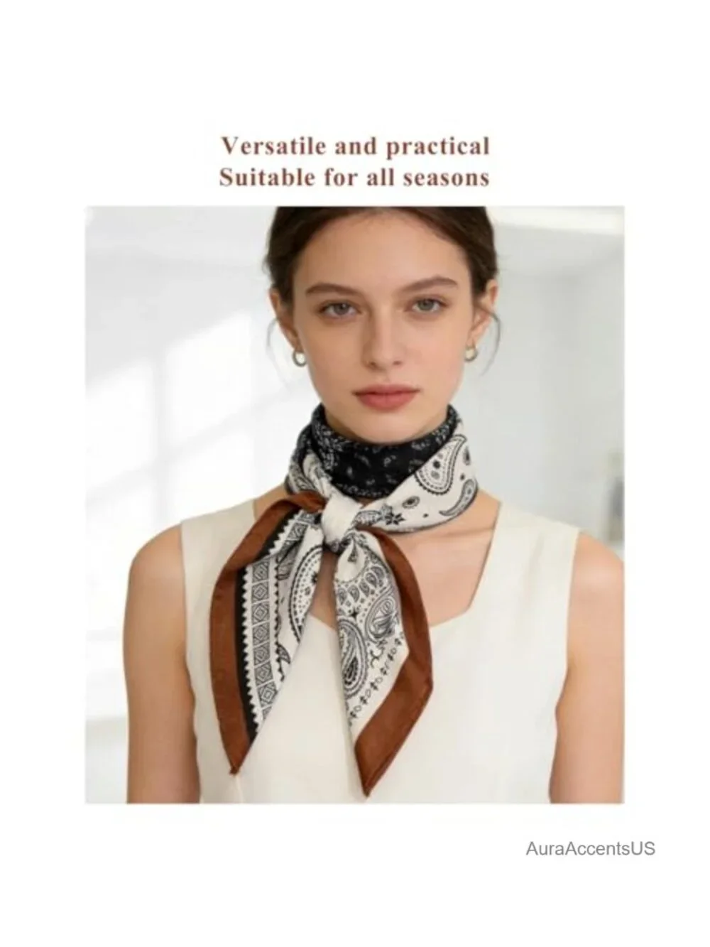 Large 70x70cm Square Satin Scarf Floral Print - Polyester Hair Neck Scarf